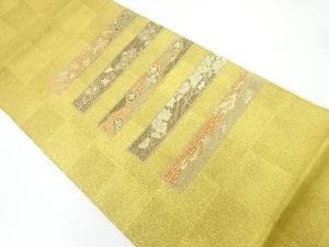 横段に花古典柄刺繍袋帯